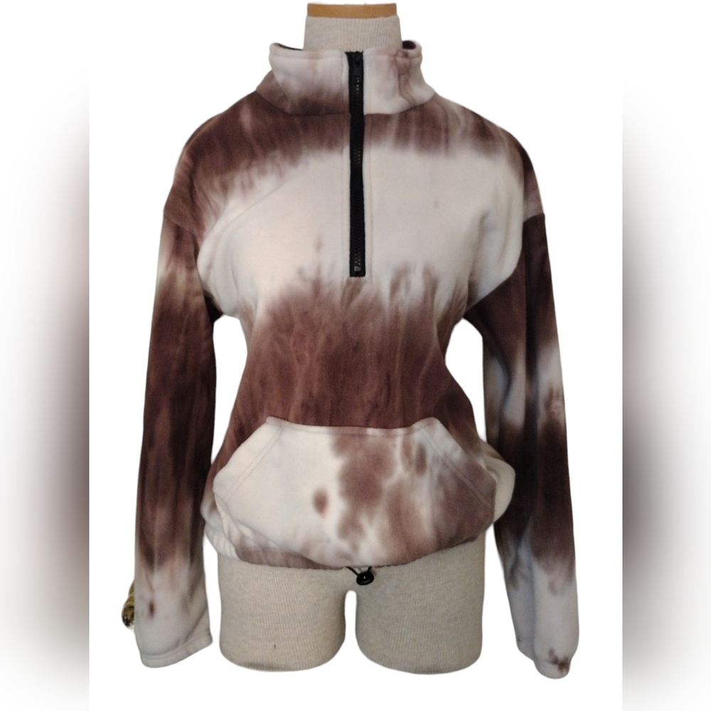JUSTIFY size MED, brown and White Marbled color, 1/4 zip sweater